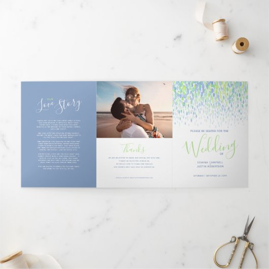 青、緑、白の抽象芸術結婚アートの儀式 三つ折りプログラム (外部)