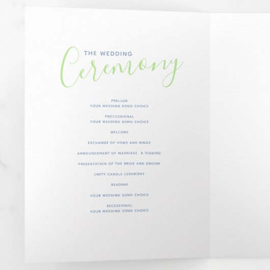 青、緑、白の抽象芸術結婚アートの儀式 三つ折りプログラム (内部最初)