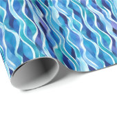 青/緑/白の水色の波線 ラッピングペーパー (ロールコーナー)