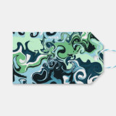 青、緑、白の渦巻き抽象芸術流体アート ギフトタグ (正面(横))