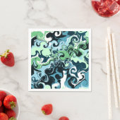 青、緑、白の渦巻き抽象芸術流体アート スタンダードカクテルナプキン (インサイチュ)