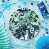 青、緑、白の渦巻き抽象芸術流体アート ペーパープレート (パーティー)