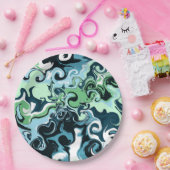 青、緑、白の渦巻き抽象芸術流体アート ペーパープレート (パーティー)