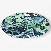 青、緑、白の渦巻き抽象芸術流体アート ペーパープレート (アングル)