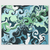 青、緑、白の渦巻き抽象芸術流体アート ラッピングペーパー (フラット)