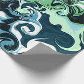 青、緑、白の渦巻き抽象芸術流体アート ラッピングペーパー (角)