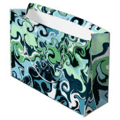 青、緑、白の渦巻き抽象芸術流体アート ラージペーパーバッグ (裏面アングル)