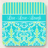 青、緑、白ダマスクストライプのコースターセット(6) コースター (正面)