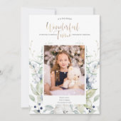 青 緑 白 冬の花の写真 クリスマス 招待状 (正面)