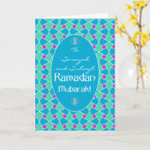 青、緑、紫ラマダンのカード、イスラム様式 カード (黄色い花)