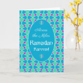 青、緑、紫ラマダンのカード、イスラム様式 カード (黄色い花)