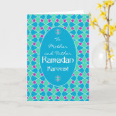 青、緑、紫ラマダンのカード、イスラム様式 カード (黄色い花)