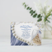 青、緑、象牙色、または金のシルクとパールのリハーサルディナー 招待状 (スタンド正面)