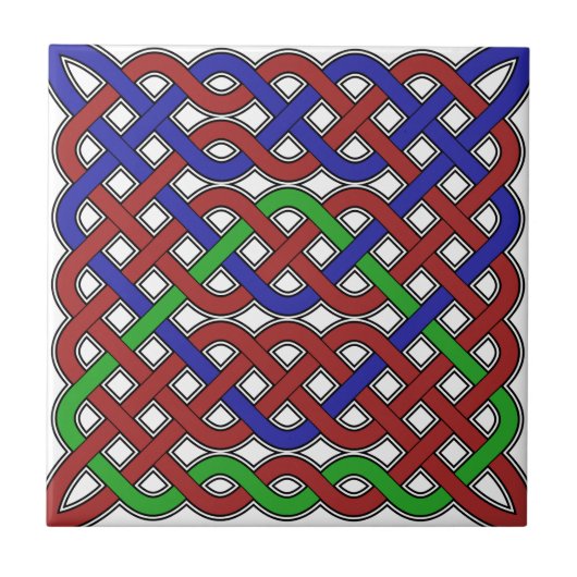 青、緑、赤のケルト結び目模様 タイル (正面)