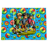 青、緑、赤ディスクゴルフをテーマにした誕生日 ラージペーパーバッグ (正面)