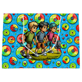 青、緑、赤ディスクゴルフをテーマにした誕生日 ラージペーパーバッグ