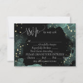 青、緑、金ゴールドエレガントな結婚式 出欠カード (正面)