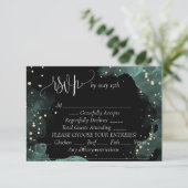 青、緑、金ゴールドエレガントな結婚式 出欠カード (スタンド正面)