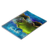 青、緑、金ゴールドグリッターピーコックアゲート ノートブック (左側)