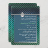 青、緑、銀のストライプのバル・ミツヴァの招待状 招待状 (正面/裏面)