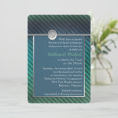 青、緑、銀のストライプのバル・ミツヴァの招待状 招待状 (スタンド正面)