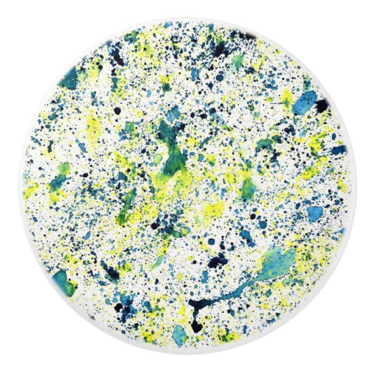 青、緑、黄色の抽象芸術 セラミックノブ (正面)