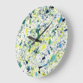 青、緑、黄色の抽象芸術 ラージ壁時計 (傾斜)