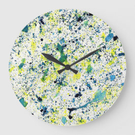 青、緑、黄色の抽象芸術 ラージ壁時計