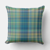 青、緑、黄色の格子縞 クッション (正面)