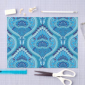 青 – 羽毛ペイズリー 薄葉紙 (クラフト)