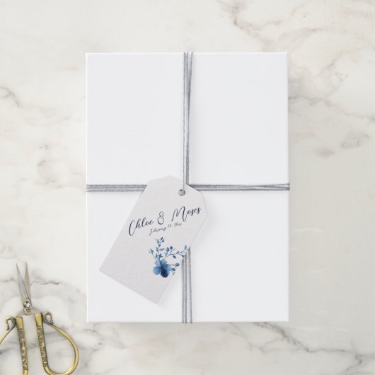 青、花、小 ギフトタグ (より糸付き)