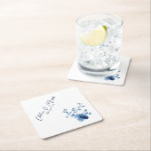 青、花、小 スクエアペーパーコースター (インサイチュ)