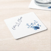 青、花、小 スクエアペーパーコースター (アングル)