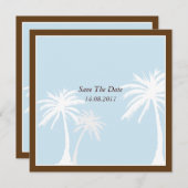青/茶色のヤシの木の結婚式の保存日付 セーブザデート (正面/裏面)