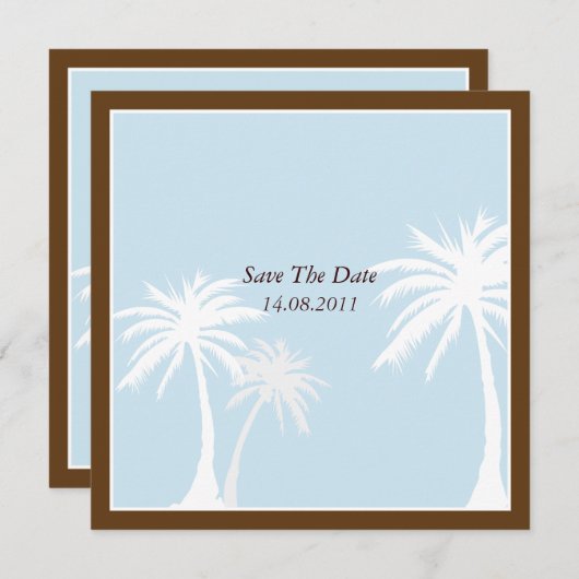 青/茶色のヤシの木の結婚式の保存日付 セーブザデート (正面/裏面)