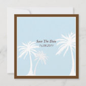 青/茶色のヤシの木の結婚式の保存日付 セーブザデート (正面)