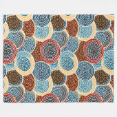 青、茶色、クリームの円のドットパターン フリースブランケット (正面(横))