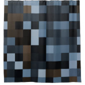 青、茶色、布、織物、織物、デザイン、格子縞。 シャワーカーテン (正面)