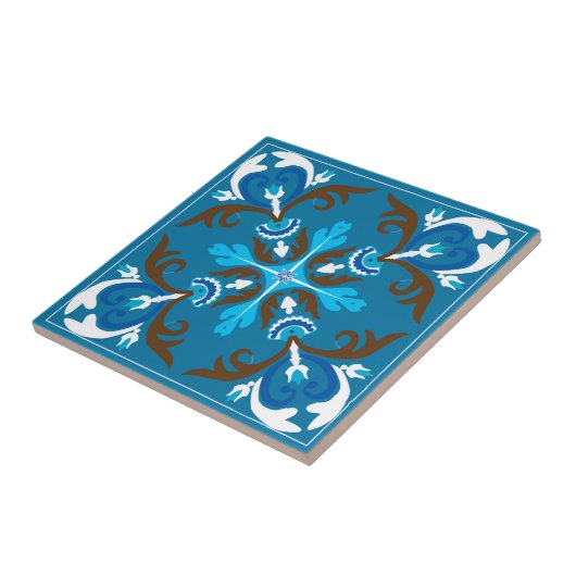 青・茶色・白のアズレジョ タイル (側面)