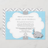 青 – 象🐘ベビー写真 – 《キリスト教》洗礼式や命名式 招待状 (正面/裏面)