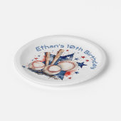 青・赤野球こうもり・ボールタイポグラフィ ペーパープレート (アングル)