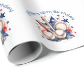 青・赤野球こうもり・ボールタイポグラフィ ラッピングペーパー (ロールコーナー)