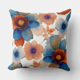 青、赤、オレンジのフローラ クッション