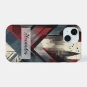 青、赤、グレーの落書きアートフォンケース iPhone 15ケース (裏面横)