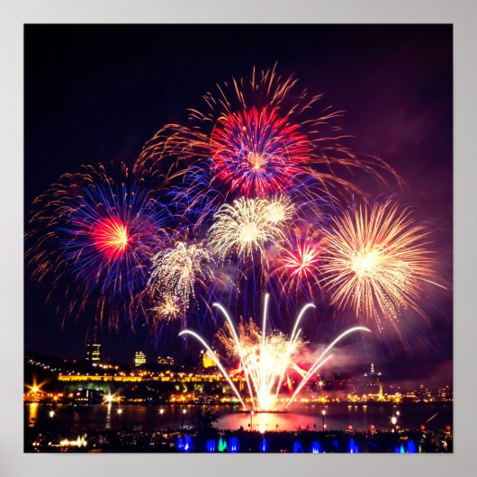 青、赤、金ゴールド花火 ポスター (正面)