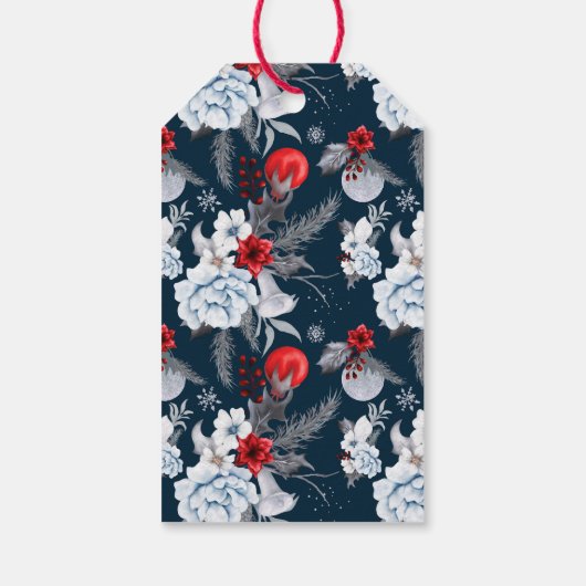 青 赤 銀の葉のクリスマス ギフトタグ ギフトタグ (裏面)