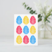 青/赤/黄フローライースター素朴卵リノカット ポストカード (スタンド正面)