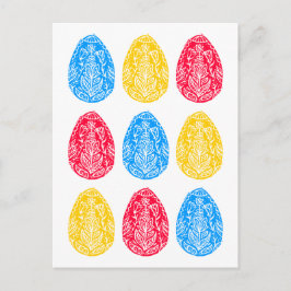 青/赤/黄フローライースター素朴卵リノカット ポストカード