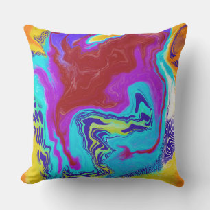 青、赤、黄色のFluid Art Digital Pour 絵を描's アウトドアクッション