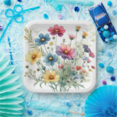 青 赤 黄 花柄 ペーパープレート (パーティー)